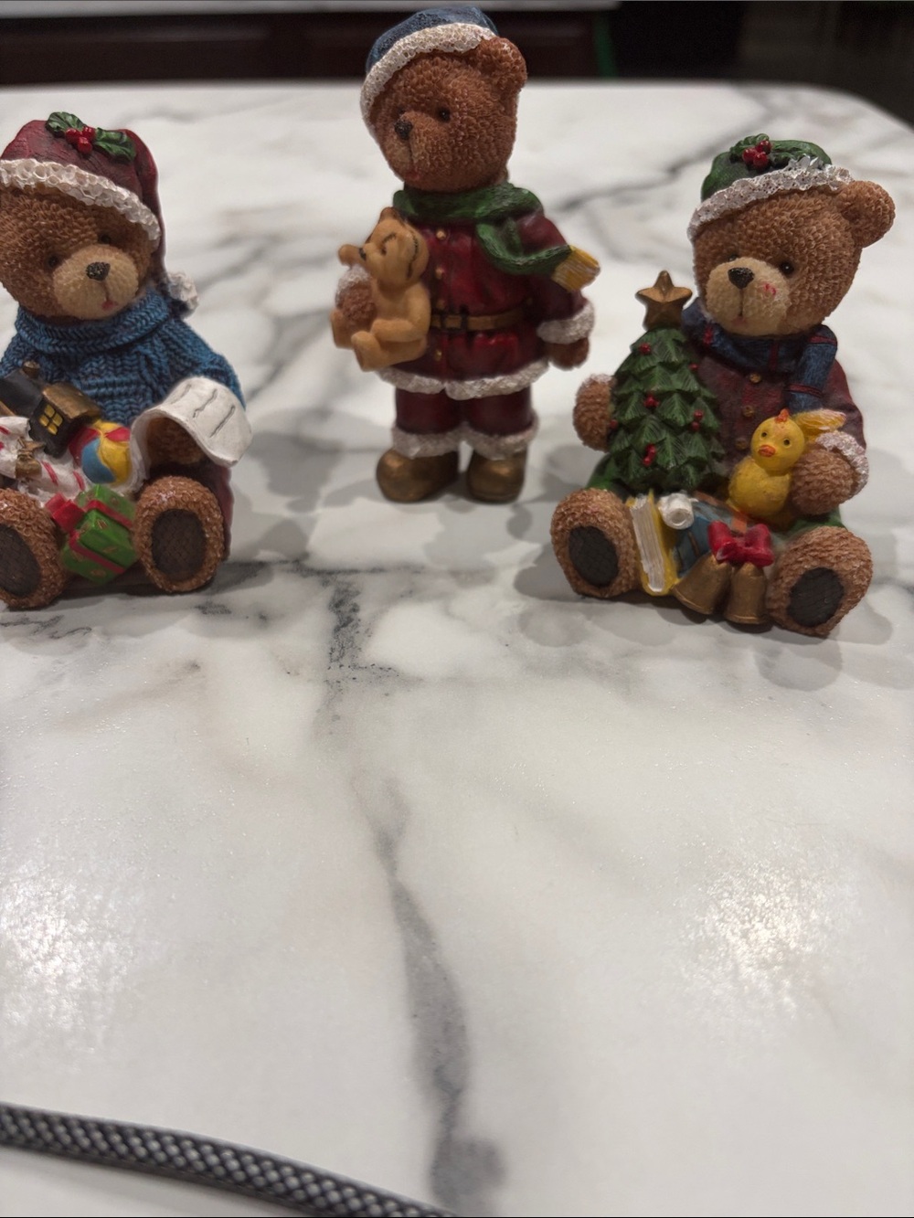 Set of 3 Festive Teddy Bear Figurines - Red, Green, Brown